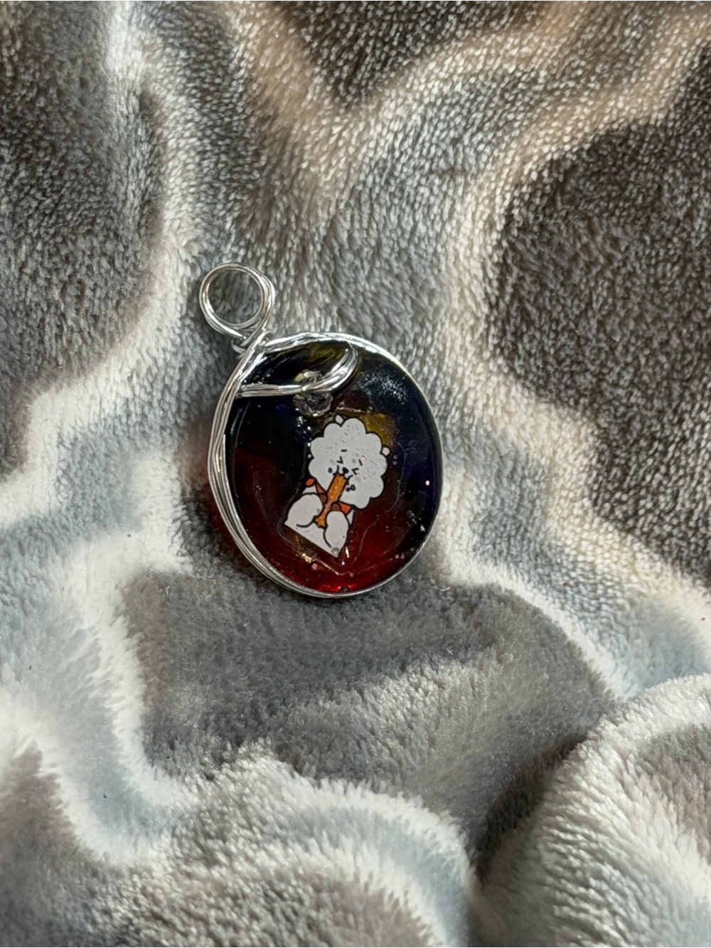 Handcrafted Silver Wrapped Cloud Charm Pendant in Black and Red K-pop inspired